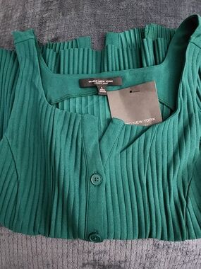 Marc New York Green Pleated Button Front Top